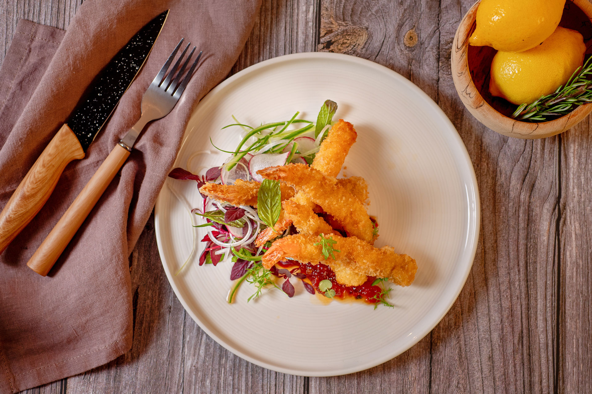 Breaded shrimp with tomato marmalade - 7 Thalasses