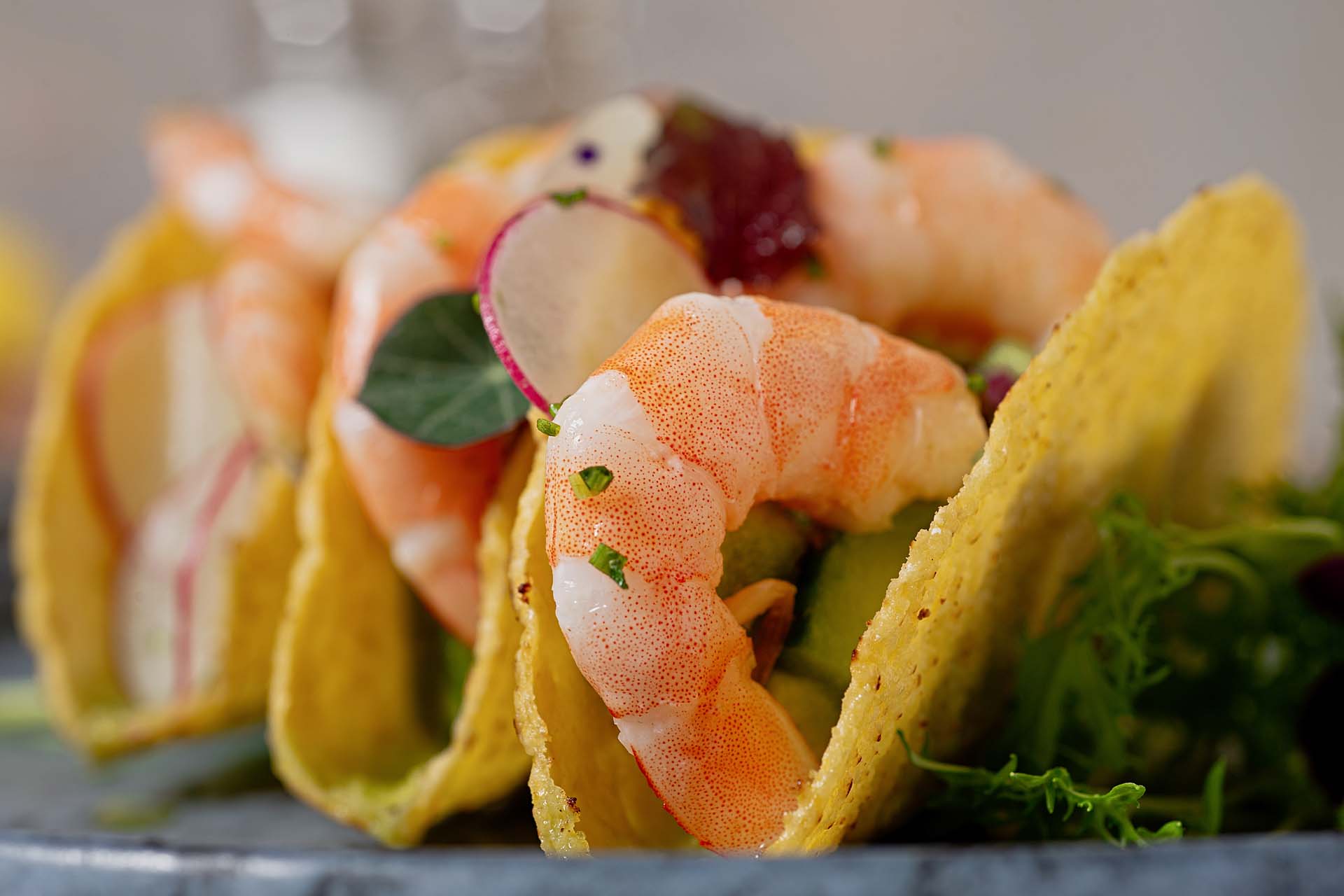 Aguachile with shrimp in tacos - 7 Thalasses