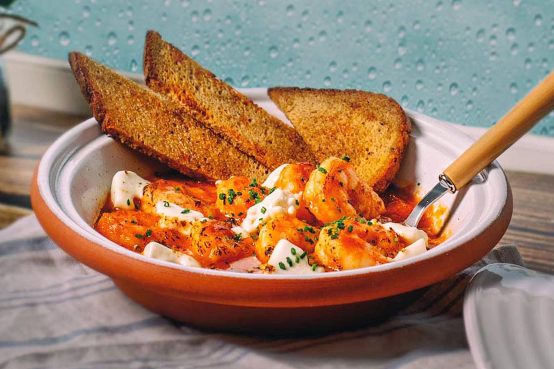Shrimp saganaki with Florina pepper & feta cheese - 7 Thalasses