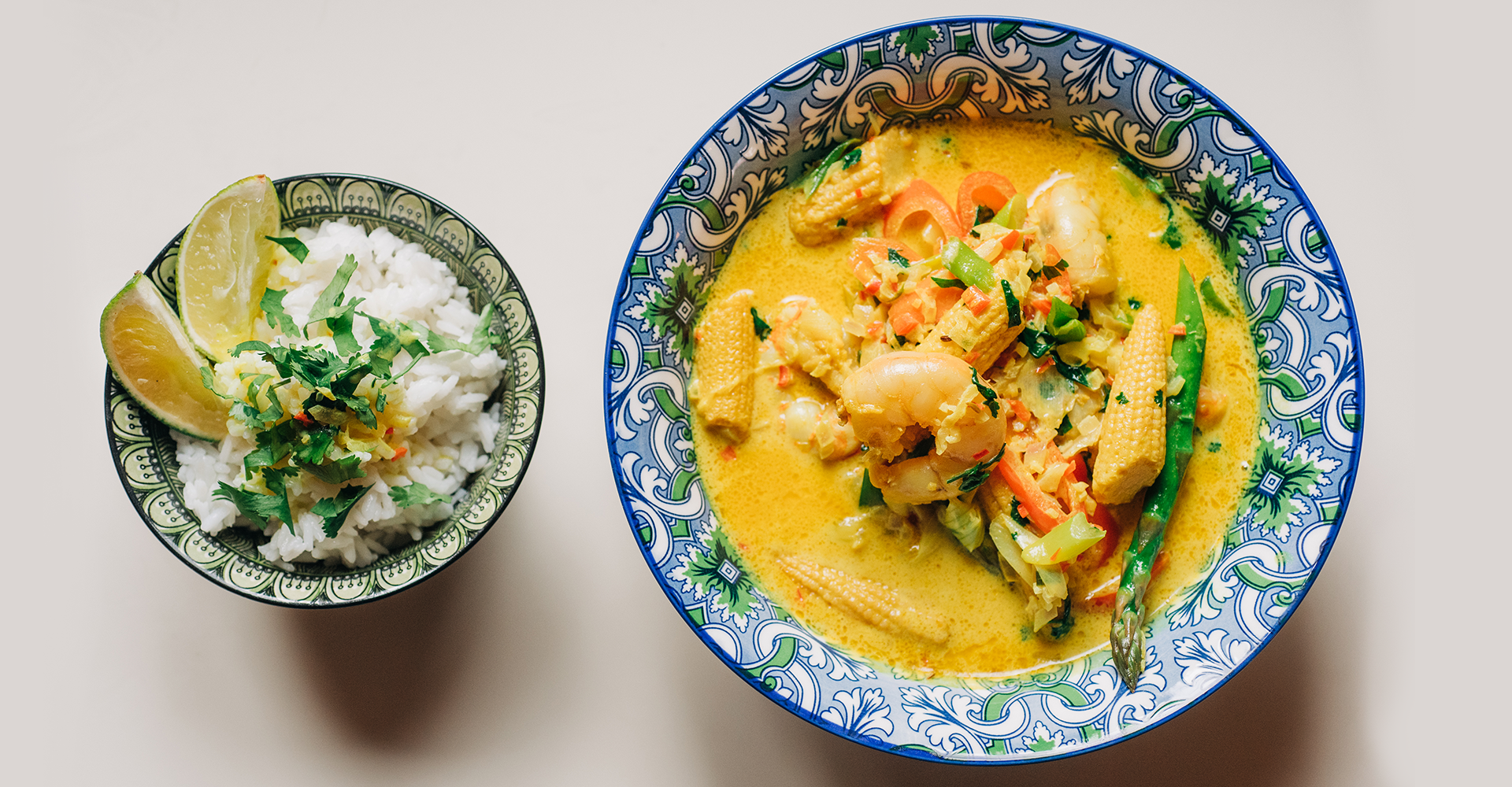 Curry stew με γαρίδες, λαχανικά και ρύζι basmati