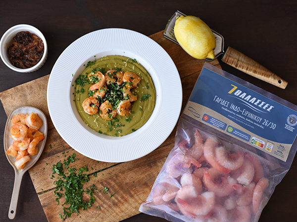 Shrimps with fava (peas puree) - 7 Thalasses