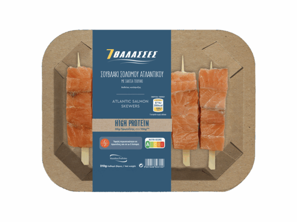 Σολομός Ατλαντικού με σάλτσα τεριάκι από τις 7 Θάλασσες, συσκευασία προϊόντος.